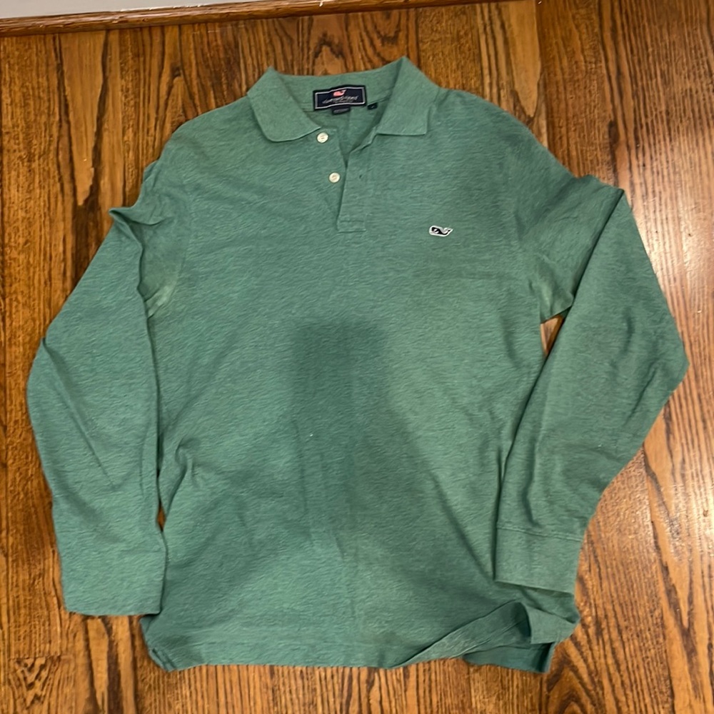 Men’s Vineyard Long-Sleeve Polo. Green. Size Small.